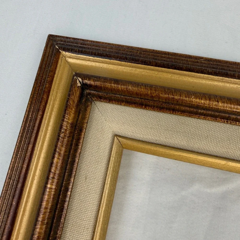 Vintage Wood Picture Frame Brown Gold Linen Liner 8x10 Opening Traditional Decor